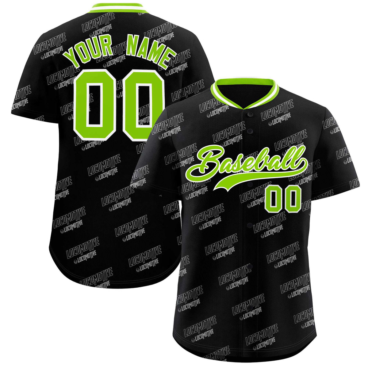Custom Black Neon Green Full Button Text Graffiti Pattern Authentic Baseball Jersey