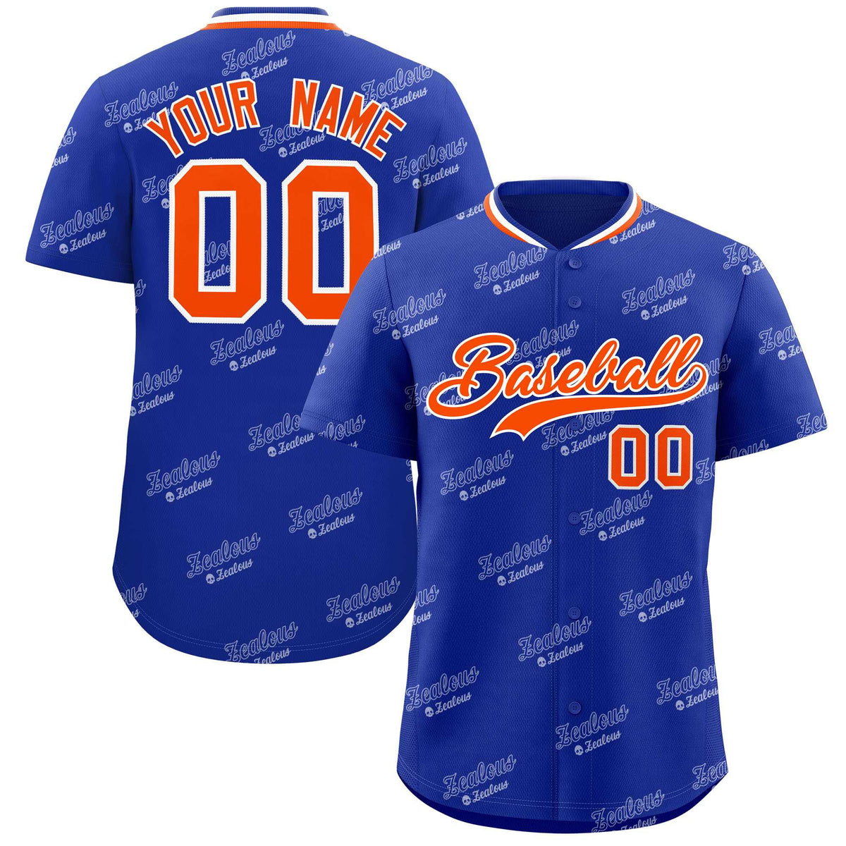 Custom Royal Orange Full Button Text Graffiti Pattern Authentic Baseball Jersey