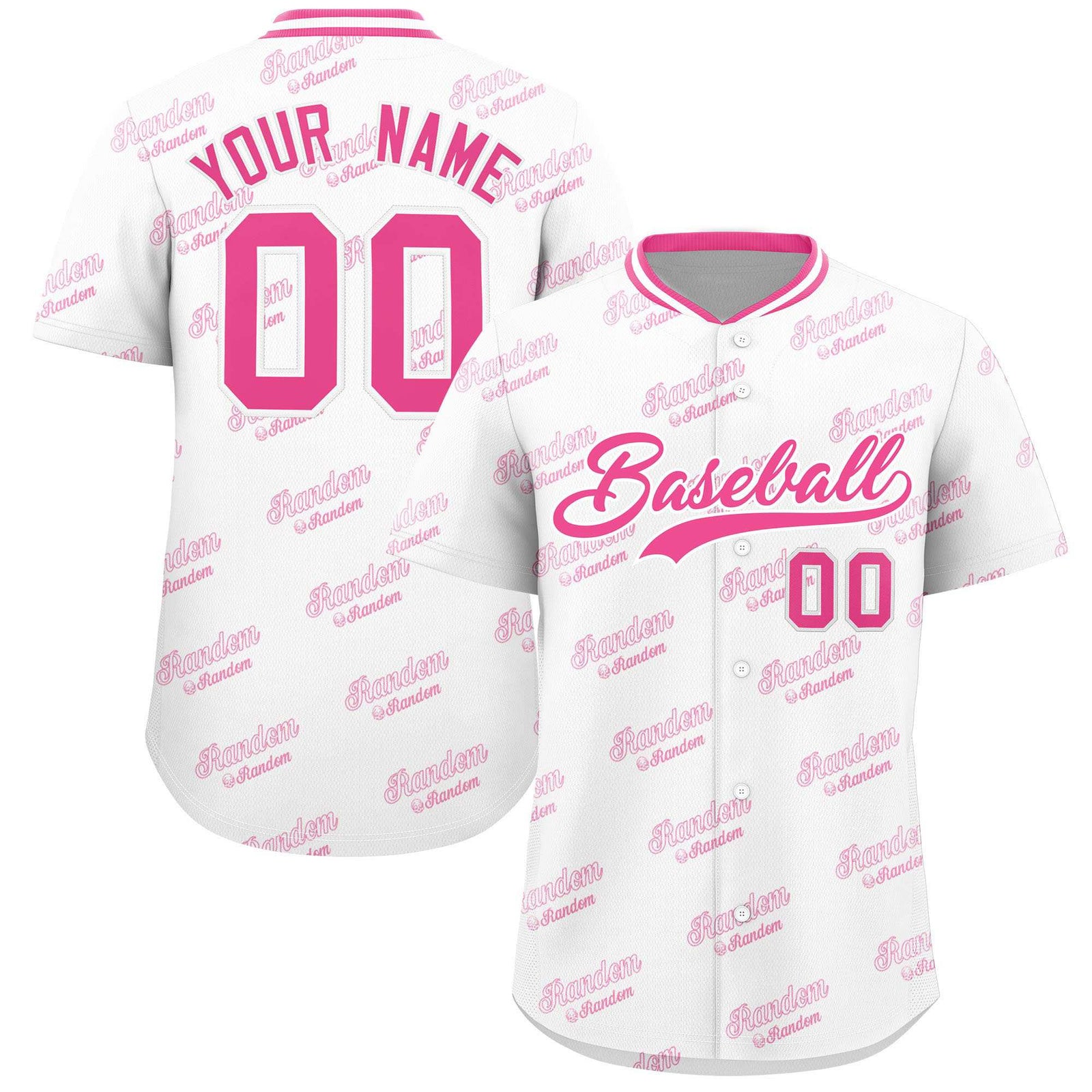 Custom White Pink Full Button Text Graffiti Pattern Authentic Baseball Jersey