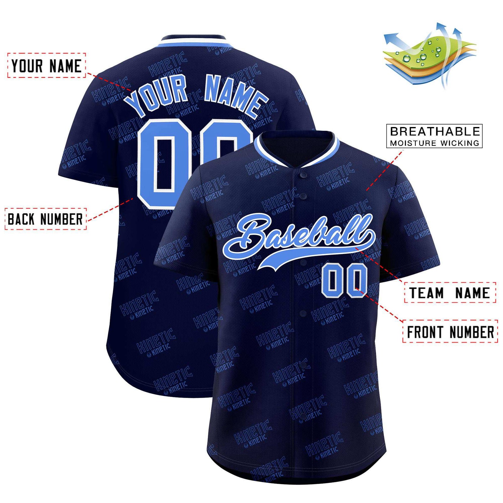 Custom Navy Powder Blue Full Button Text Graffiti Pattern Authentic Baseball Jersey
