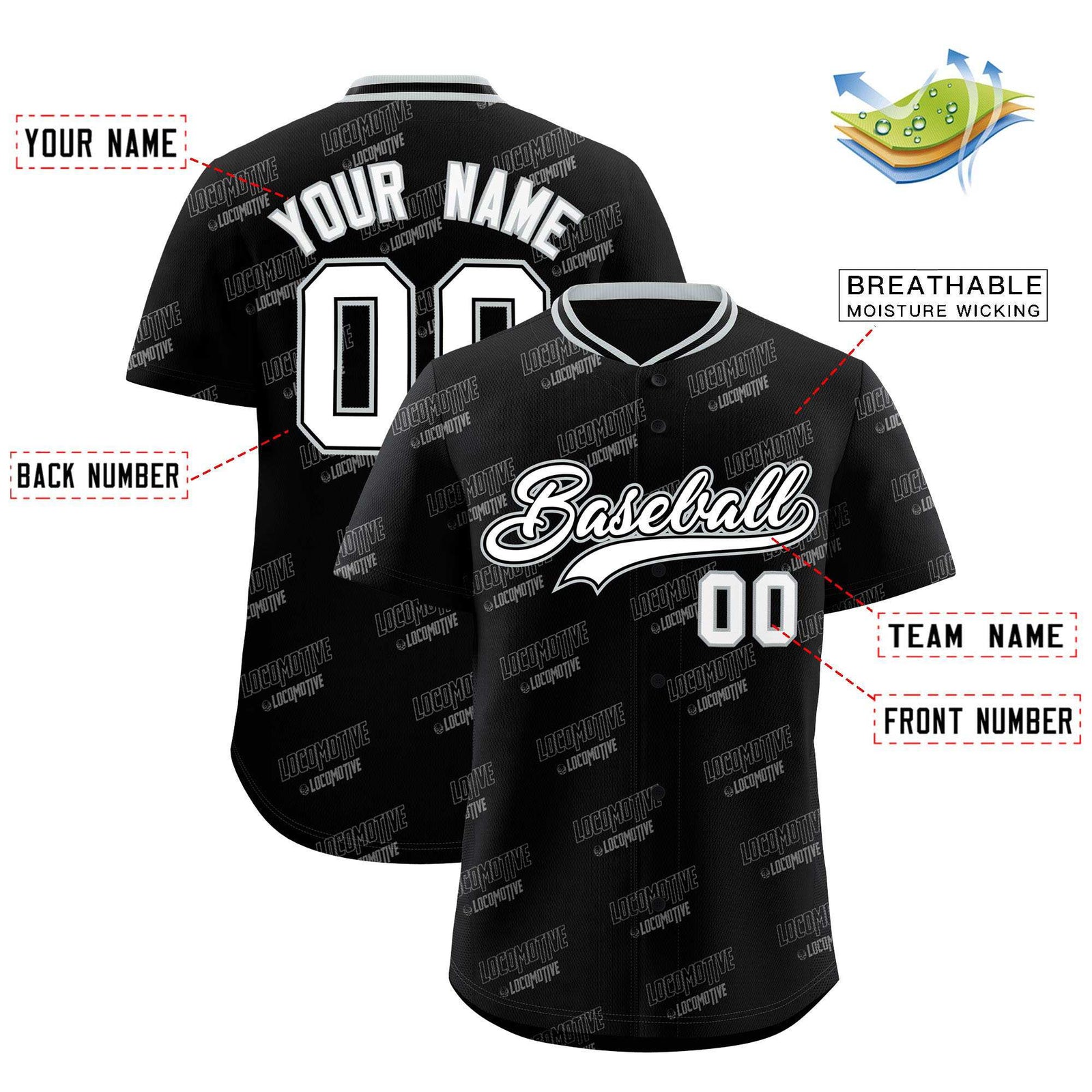 Custom Black Silver Full Button Text Graffiti Pattern Authentic Baseball Jersey