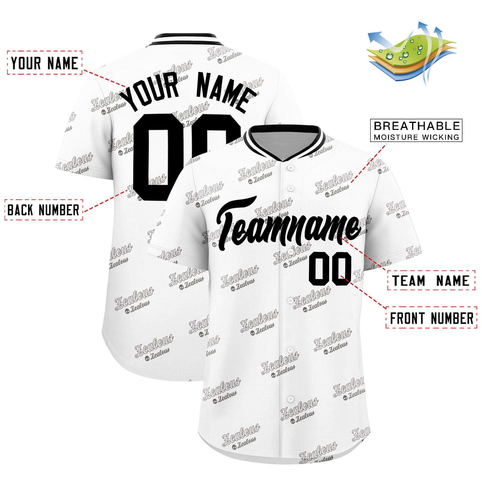 Custom White Black Full Button Text Graffiti Pattern Authentic Baseball Jersey