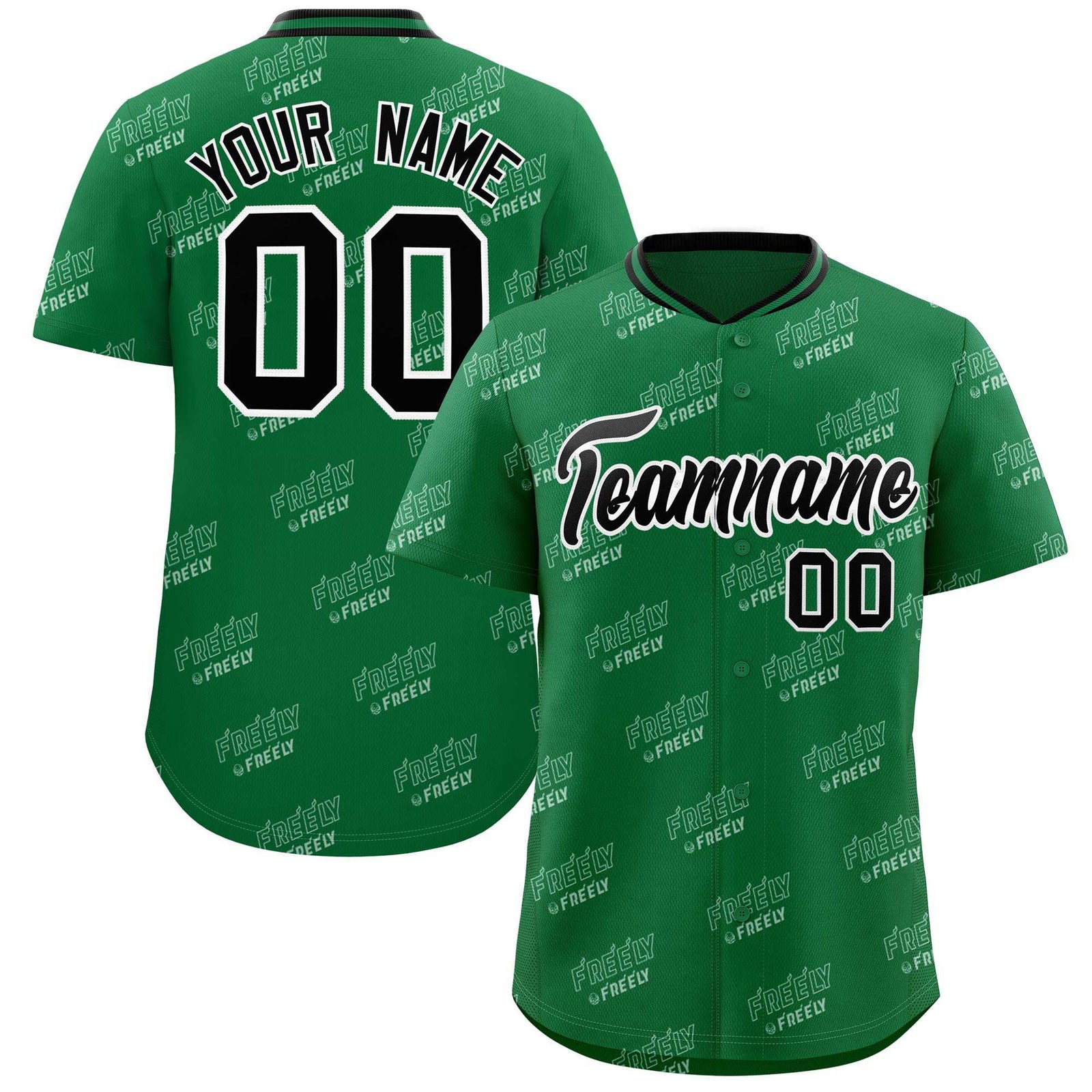 Custom Kelly Green Black Full Button Text Graffiti Pattern Authentic Baseball Jersey