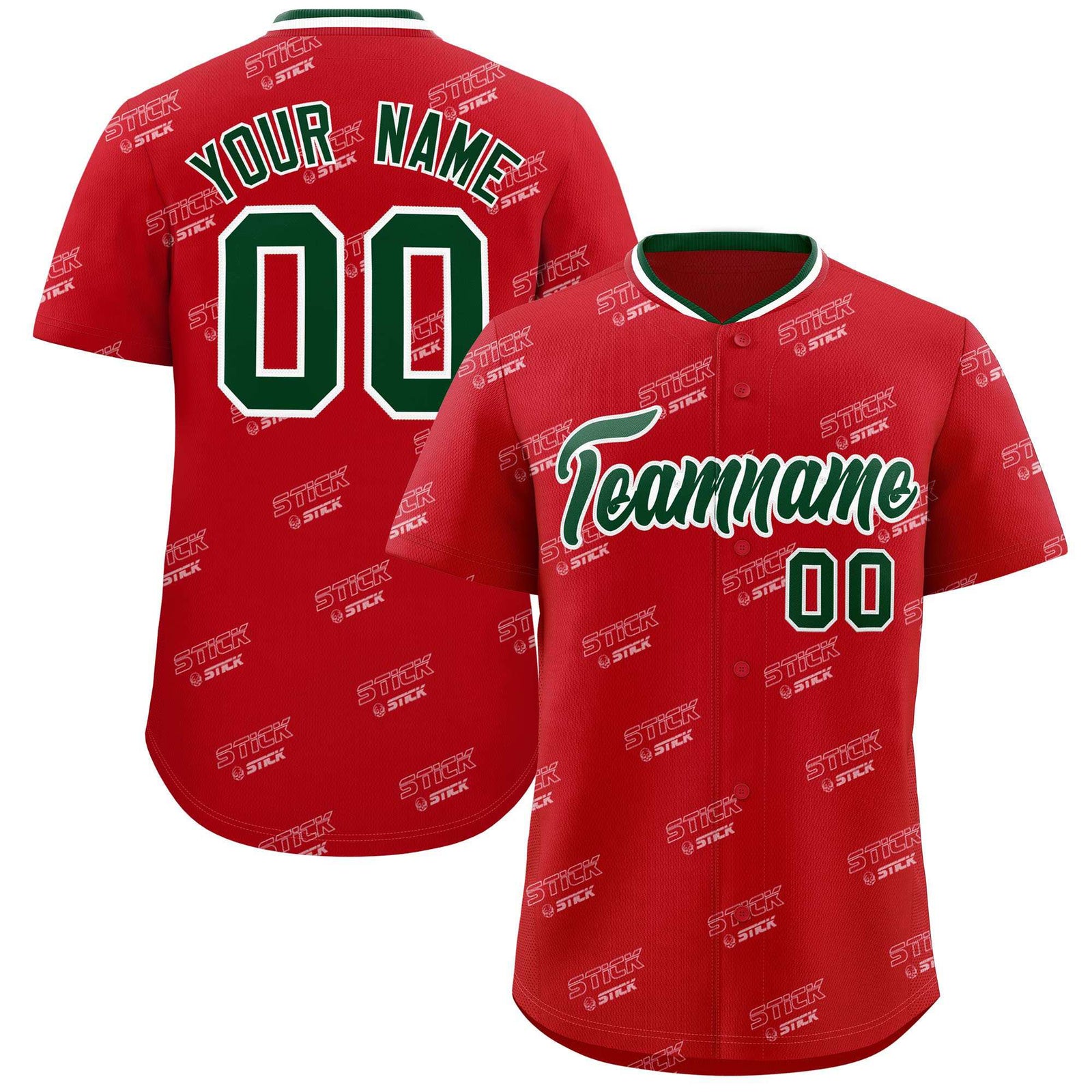 Custom Red Green Full Button Text Graffiti Pattern Authentic Baseball Jersey