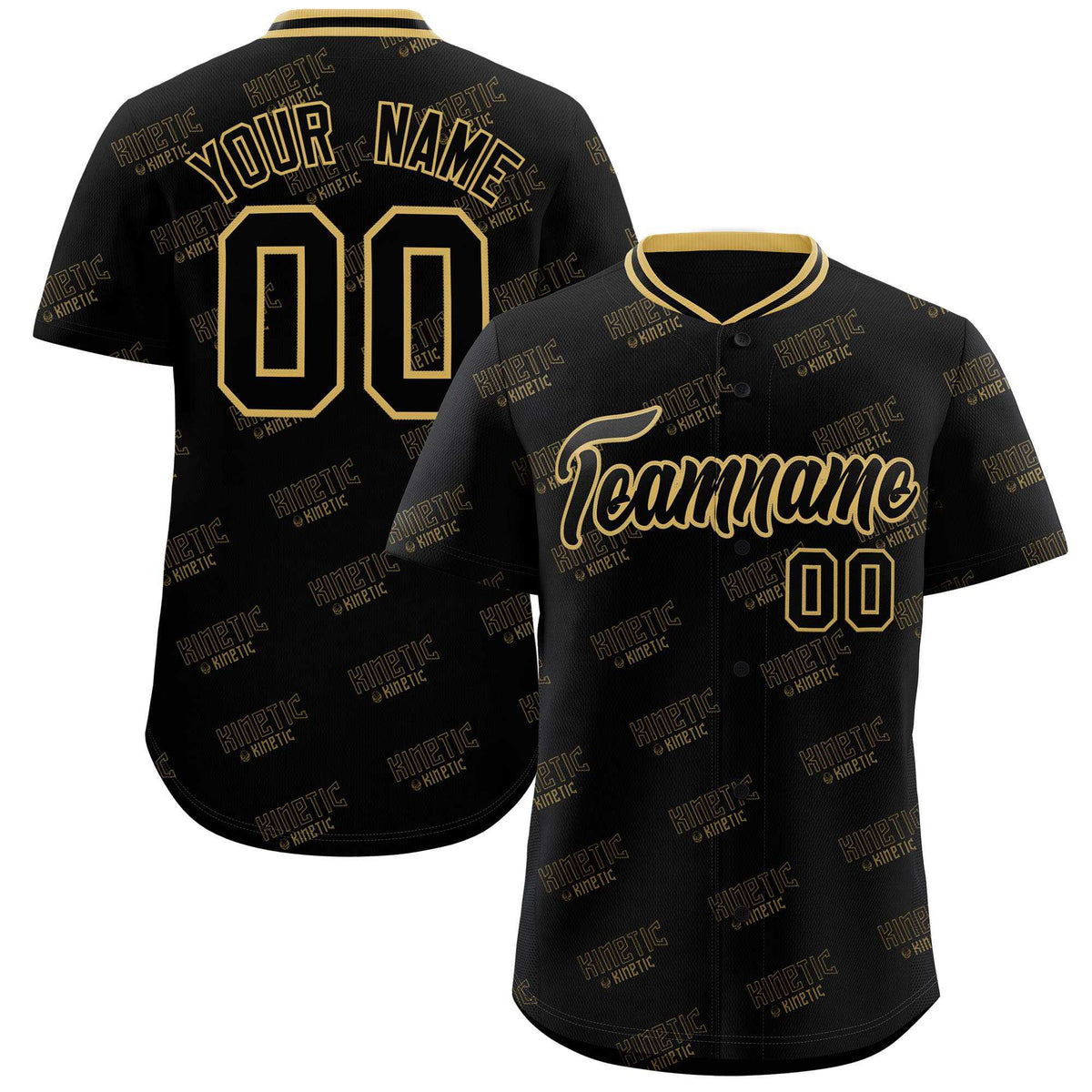 Custom Black Old Gold Full Button Text Graffiti Pattern Authentic Baseball Jersey
