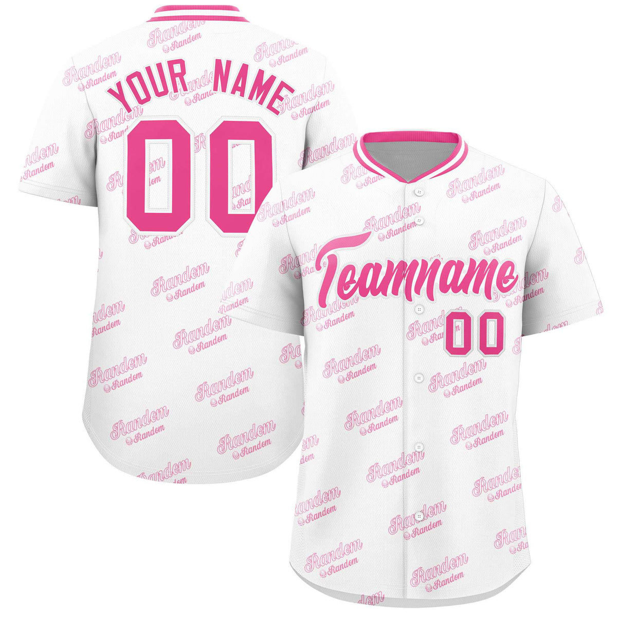 Custom White Pink Full Button Text Graffiti Pattern Authentic Baseball Jersey