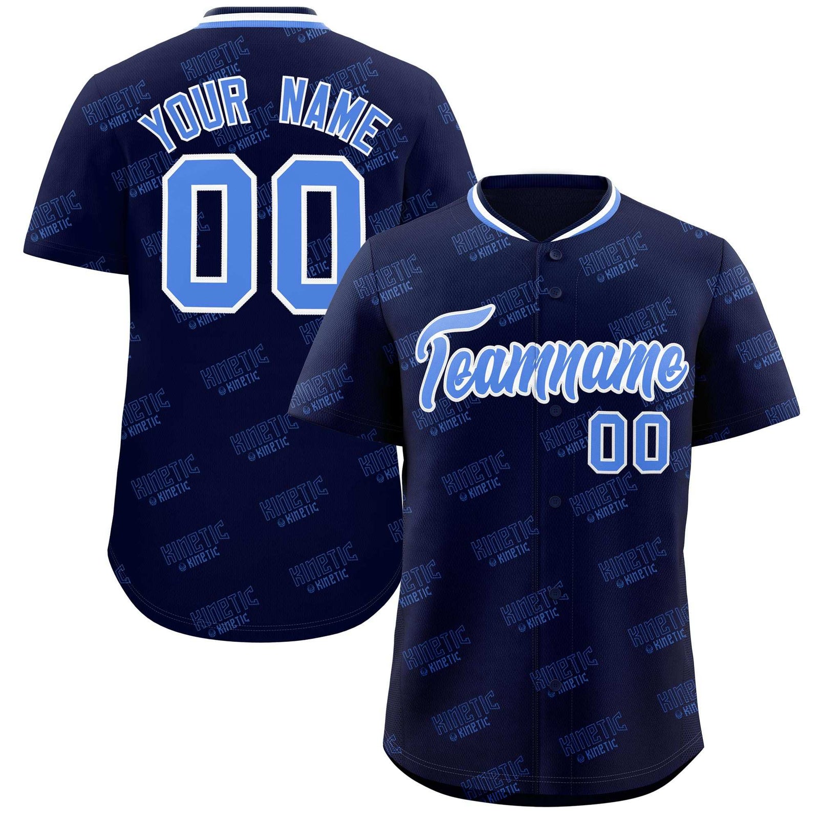 Custom Navy Powder Blue Full Button Text Graffiti Pattern Authentic Baseball Jersey