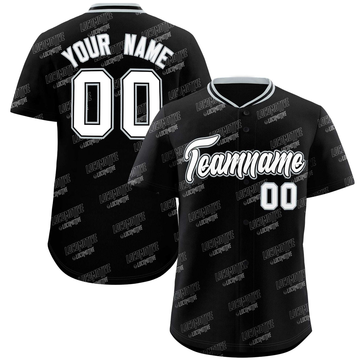 Custom Black Silver Full Button Text Graffiti Pattern Authentic Baseball Jersey