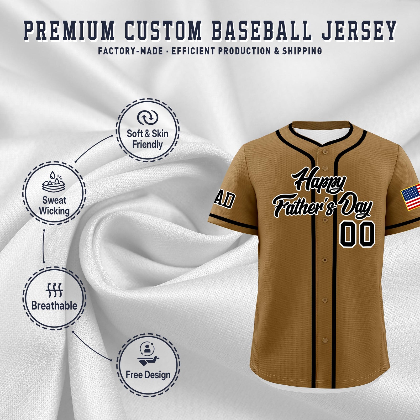 Custom Camel Black White Classic Style Father's Day Quick Dry Baseball Jersey| KXKSHOP