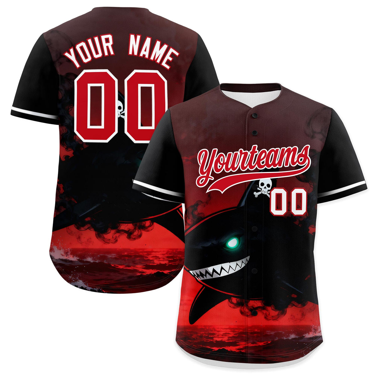 Custom Black Red White Shark Animal Series Personalization Graffiti Pattern Baseball Jersey| KXKSHOP