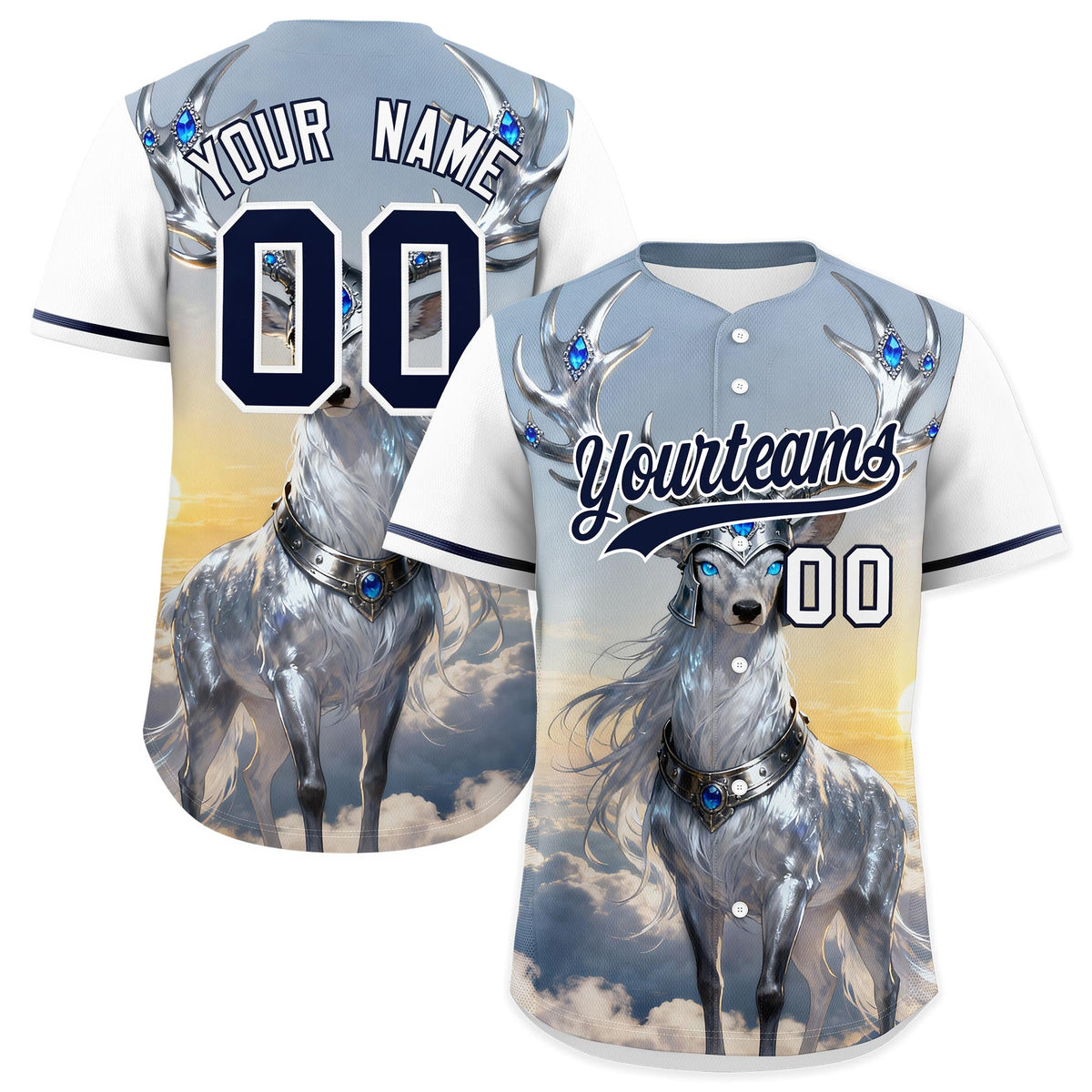 Custom White Navy Deer Animal Series Personalization Graffiti Pattern Baseball Jersey| KXKSHOP