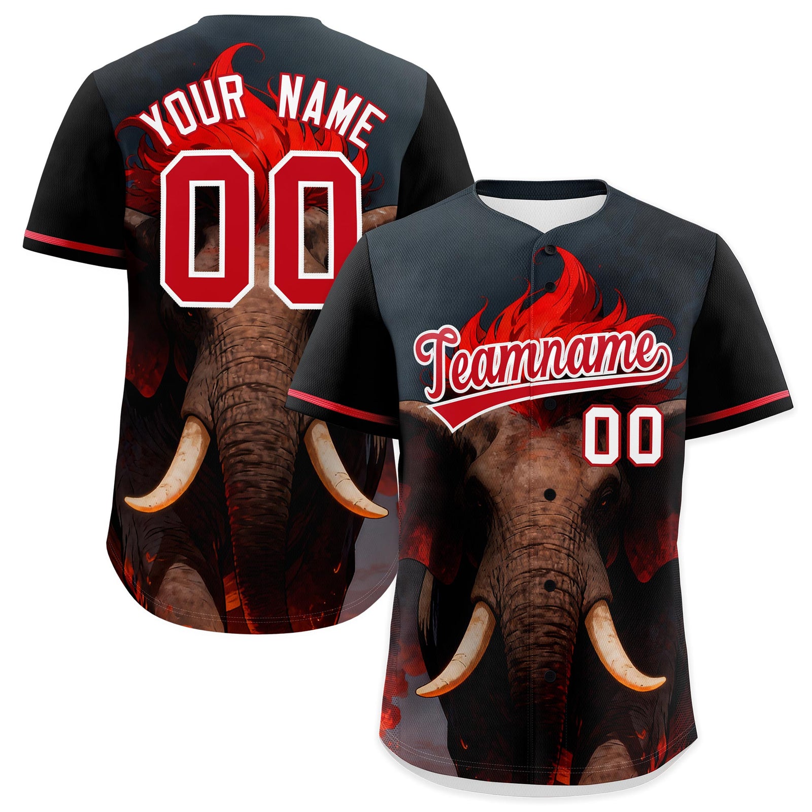Custom Black White Red Elephant Animal Series Personalization Graffiti Pattern Baseball Jersey| KXKSHOP