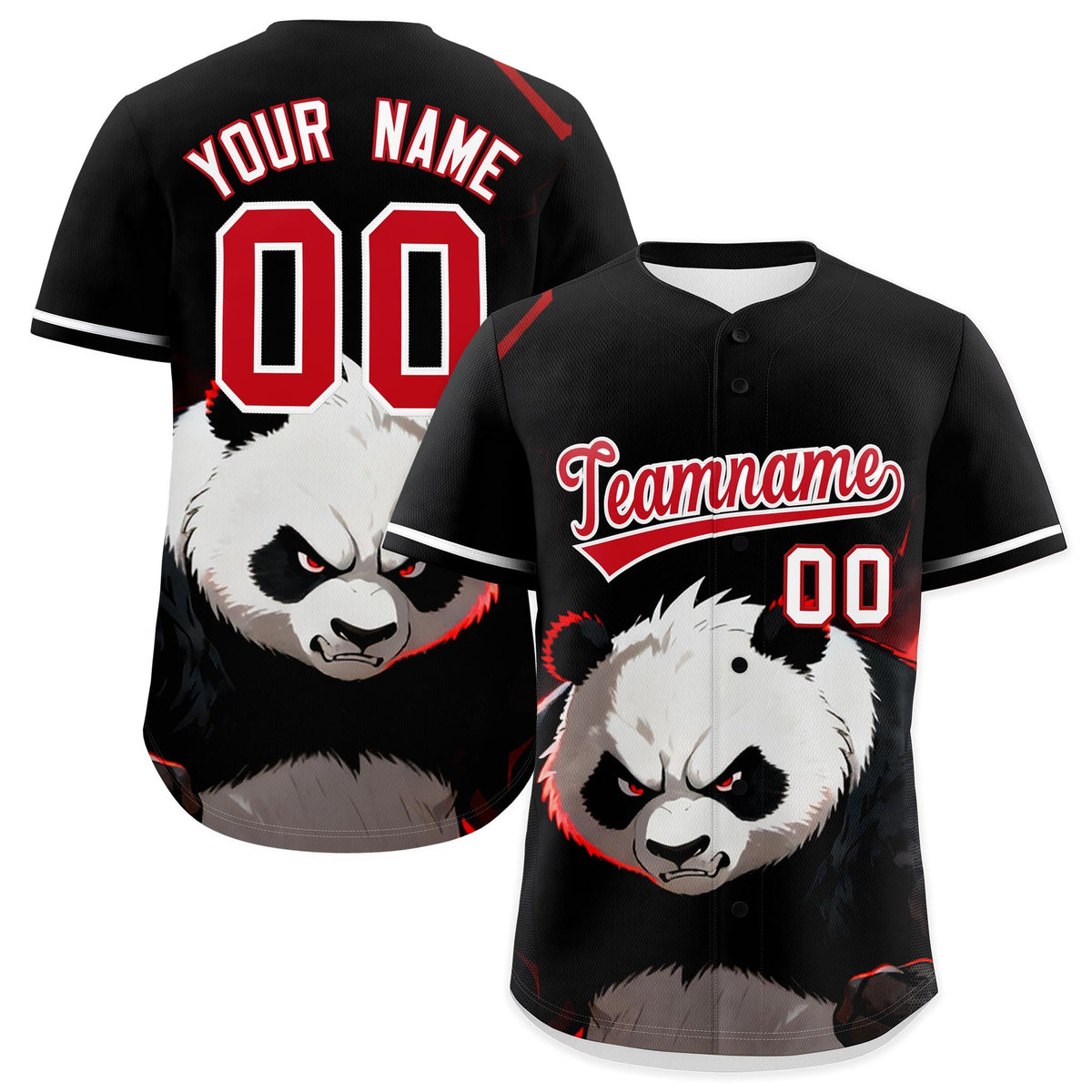 Custom Black White Red Panda Animal Series Personalization Graffiti Pattern Baseball Jersey| KXKSHOP