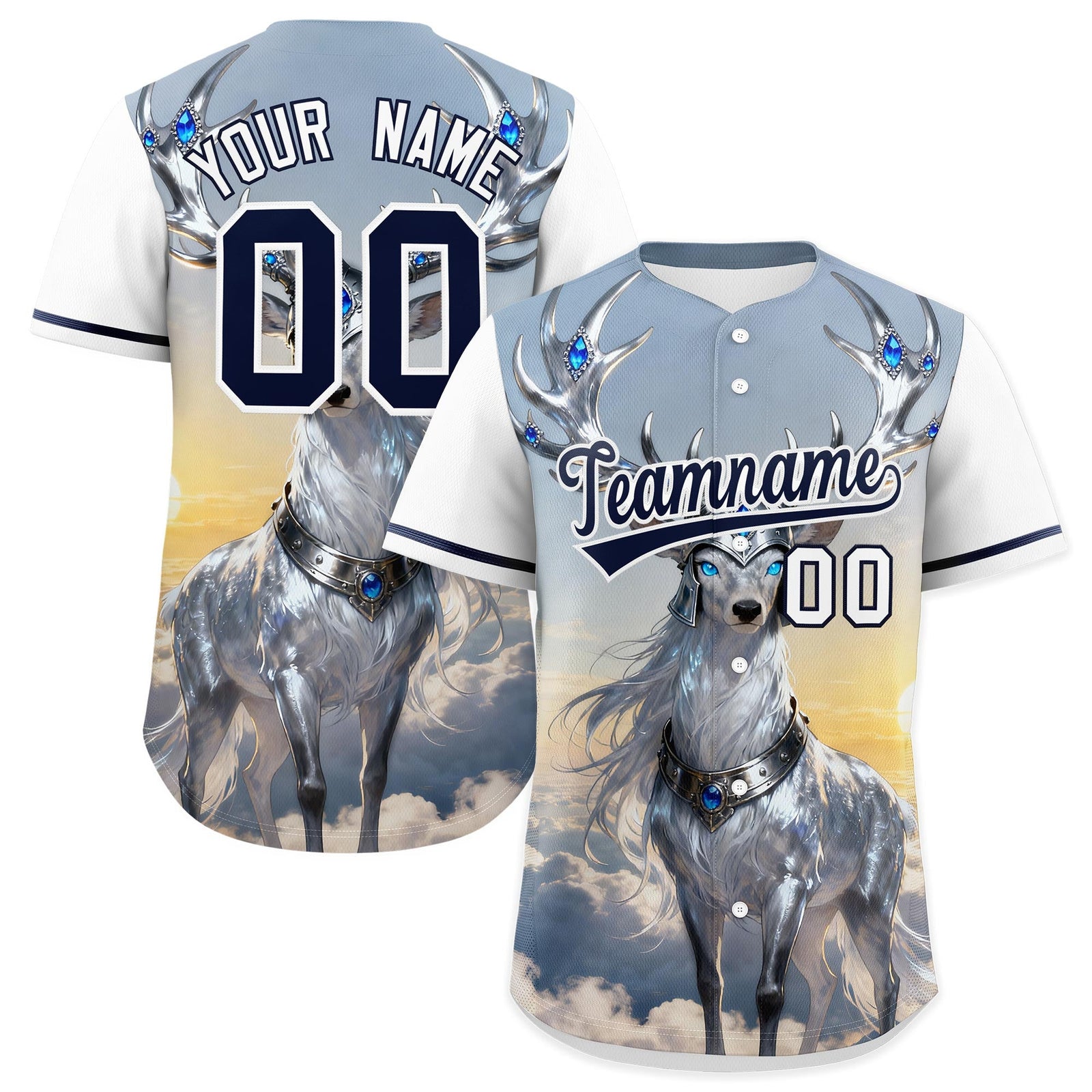 Custom White Navy Deer Animal Series Personalization Graffiti Pattern Baseball Jersey| KXKSHOP