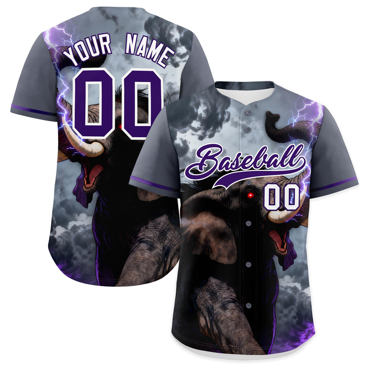 Custom Purple White Elephant Animal Series Personalization Graffiti Pattern Baseball Jersey| KXKSHOP