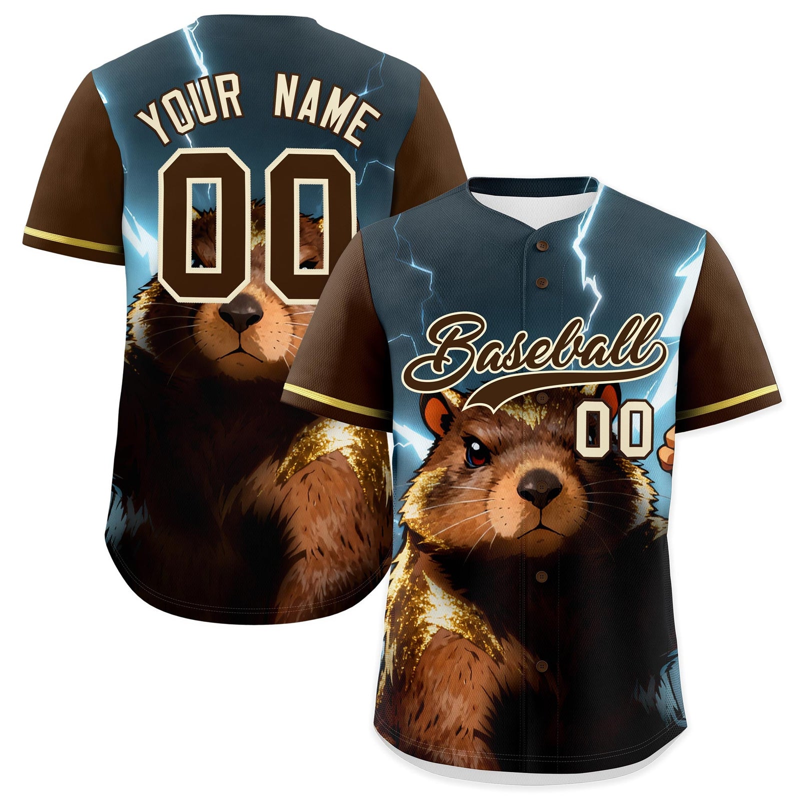 Custom Brown Cream Animal Series Personalization Graffiti Pattern Baseball Jersey| KXKSHOP