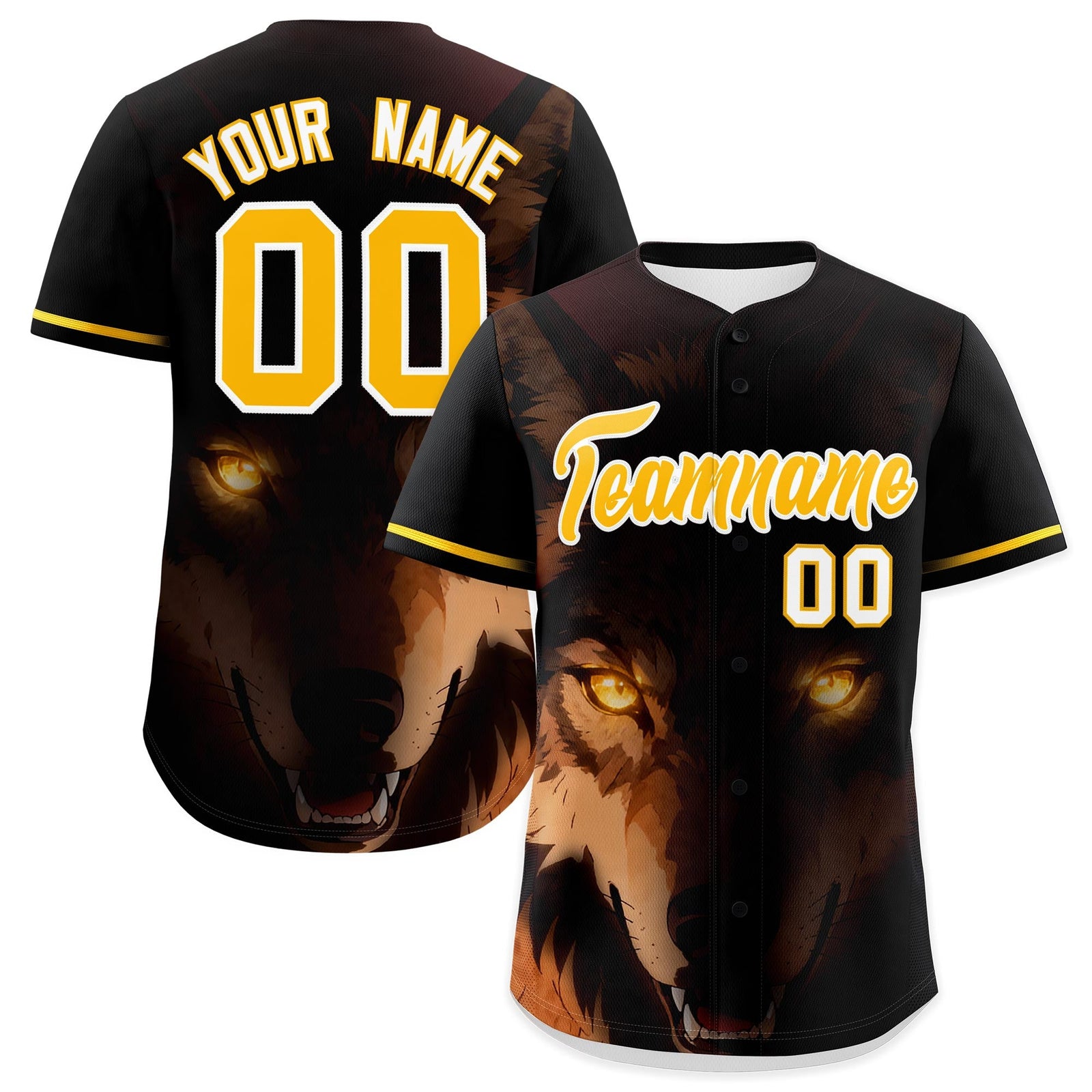 Custom Black Gold White Wolf Animal Series Personalization Graffiti Pattern Baseball Jersey| KXKSHOP