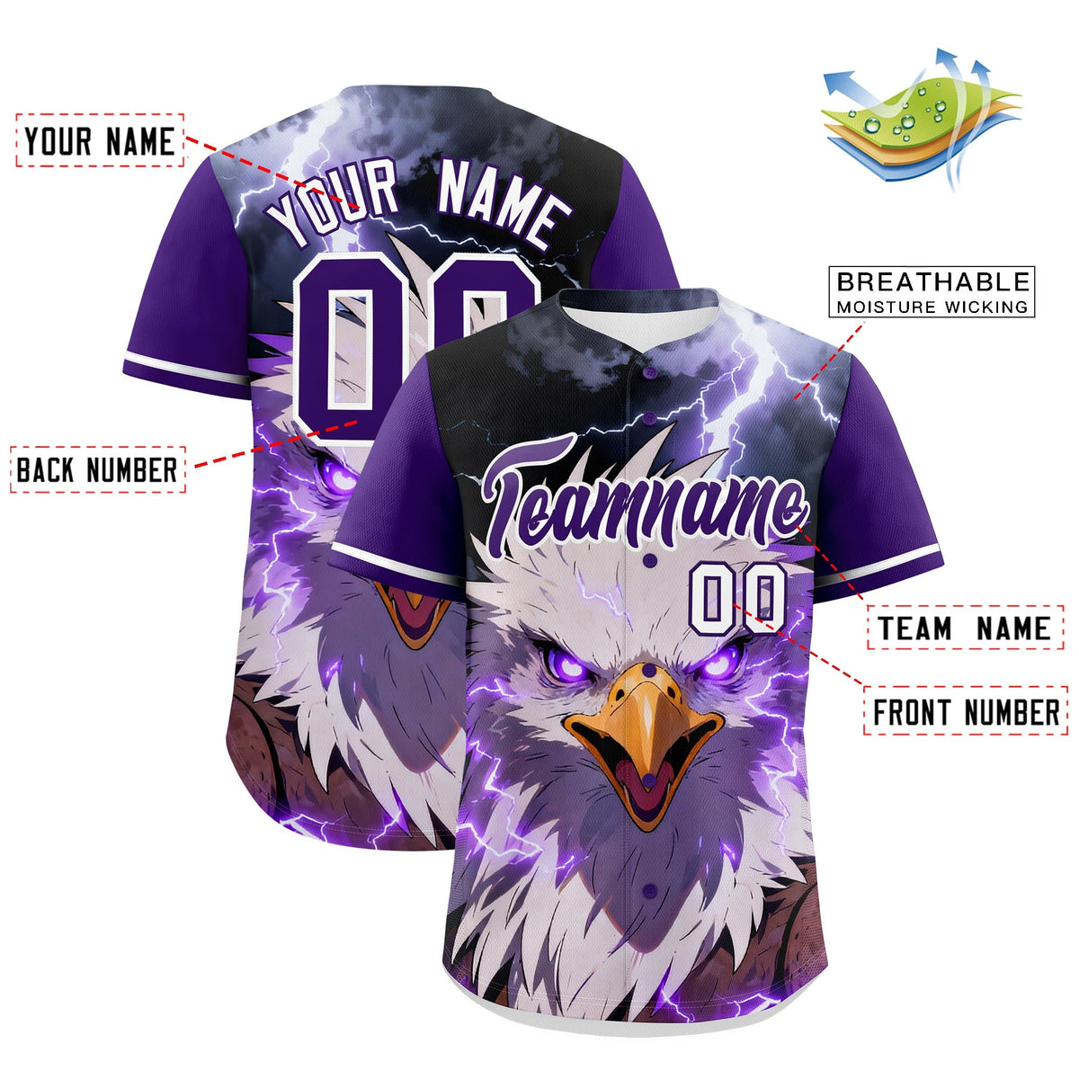 Custom Purple White Eagle Animal Series Personalization Graffiti Pattern Baseball Jersey| KXKSHOP