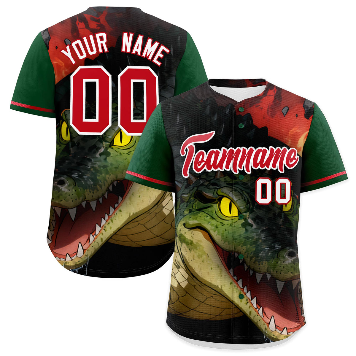 Custom Dark Green Red White Crocodile Animal Series Personalization Graffiti Pattern Baseball Jersey| KXKSHOP