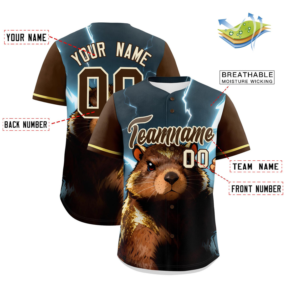 Custom Brown Cream Animal Series Personalization Graffiti Pattern Baseball Jersey| KXKSHOP