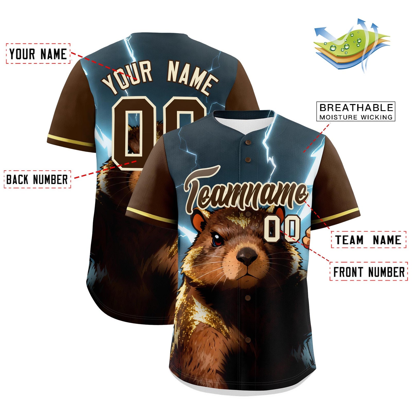 Custom Brown Cream Animal Series Personalization Graffiti Pattern Baseball Jersey| KXKSHOP