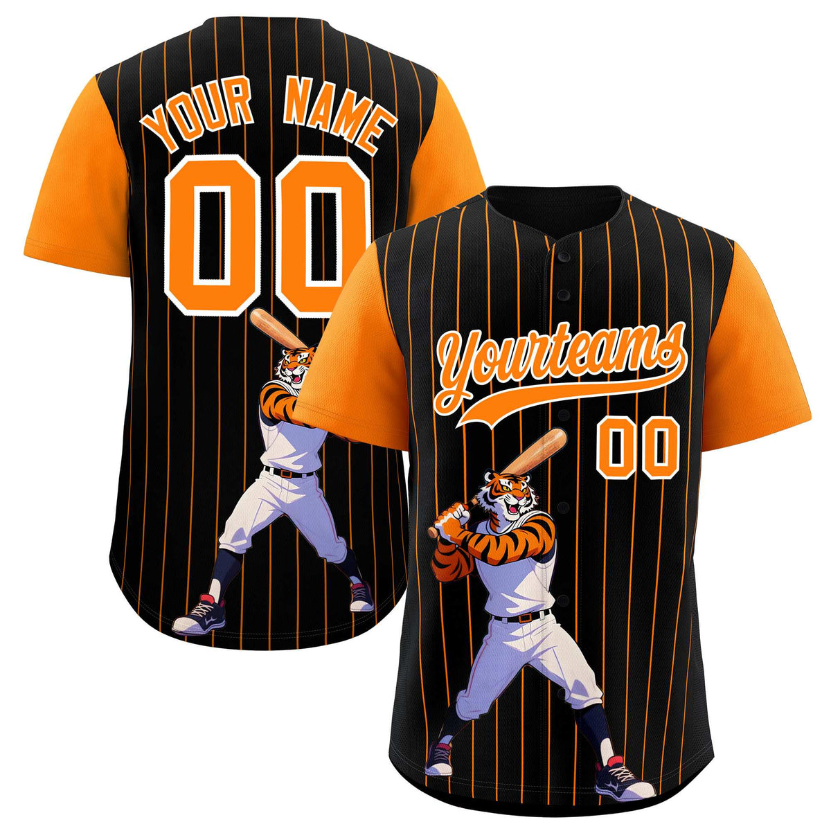 Custom Black Orange Stripe Animals Graffiti Pattern Raglan Sleeves Authentic Baseball Jersey