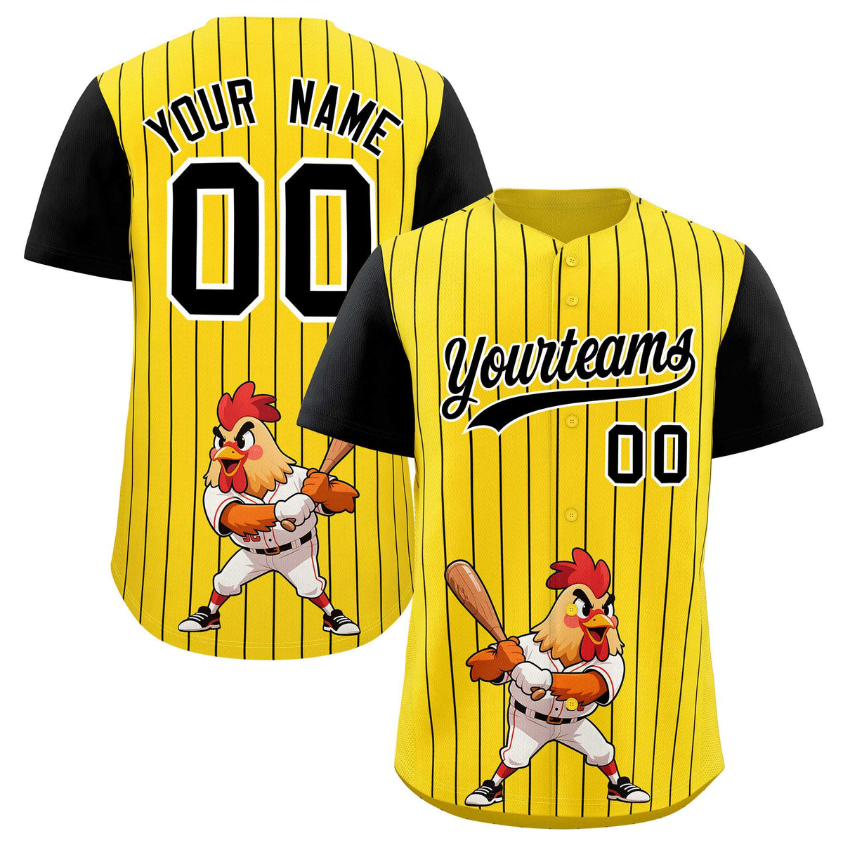 Custom Gold Black Stripe Animals Graffiti Pattern Raglan Sleeves Authentic Baseball Jersey