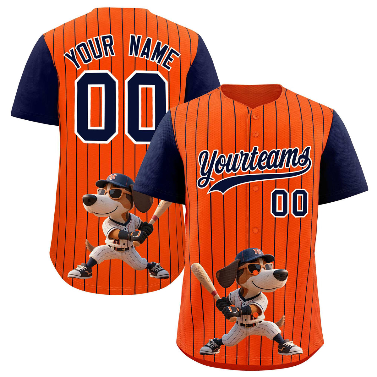 Custom Orange Navy Stripe Animals Graffiti Pattern Raglan Sleeves Authentic Baseball Jersey