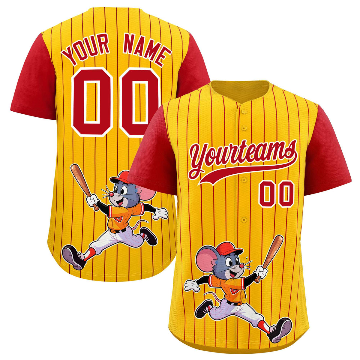 Custom Yellow Red Stripe Animals Graffiti Pattern Raglan Sleeves Authentic Baseball Jersey