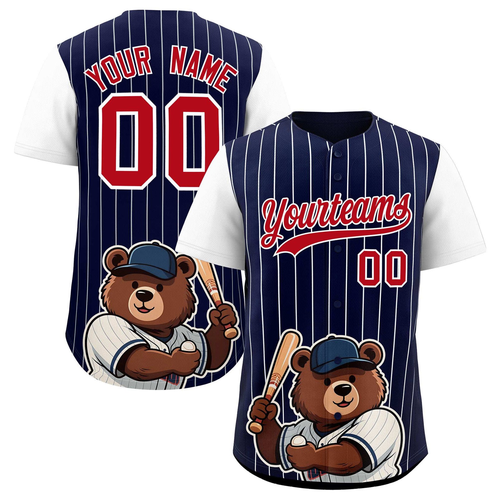 Custom Navy White Stripe Animals Graffiti Pattern Raglan Sleeves Authentic Baseball Jersey