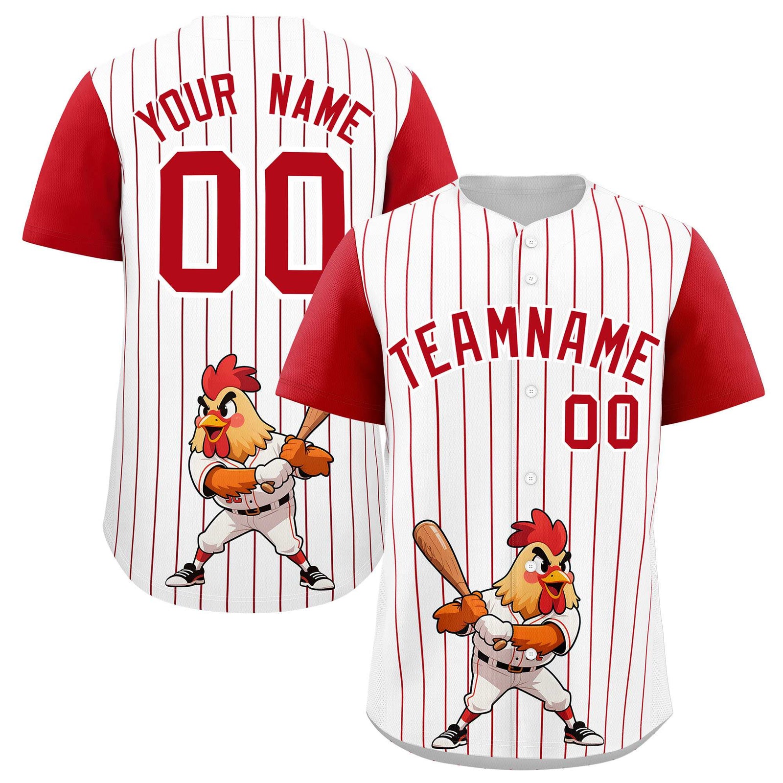 Custom White Red Stripe Animals Graffiti Pattern Raglan Sleeves Authentic Baseball Jersey