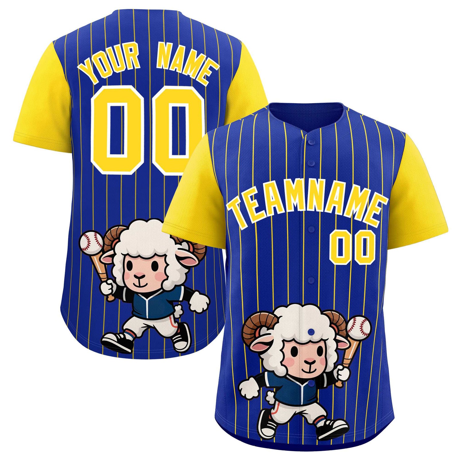 Custom Royal Gold Stripe Animals Graffiti Pattern Raglan Sleeves Authentic Baseball Jersey