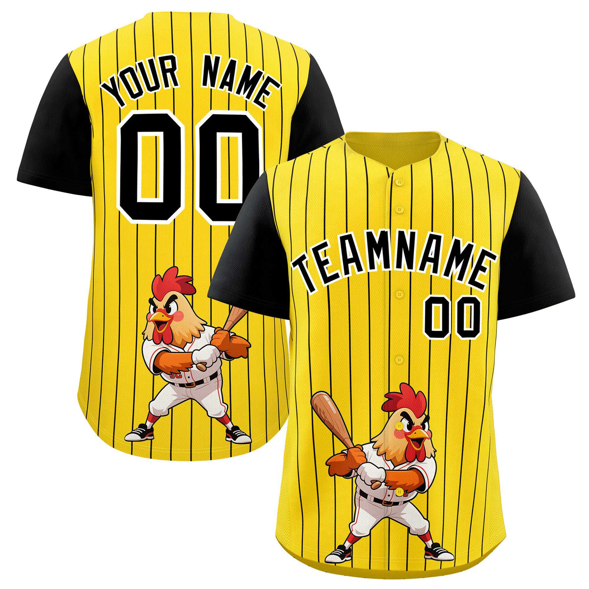Custom Gold Black Stripe Animals Graffiti Pattern Raglan Sleeves Authentic Baseball Jersey