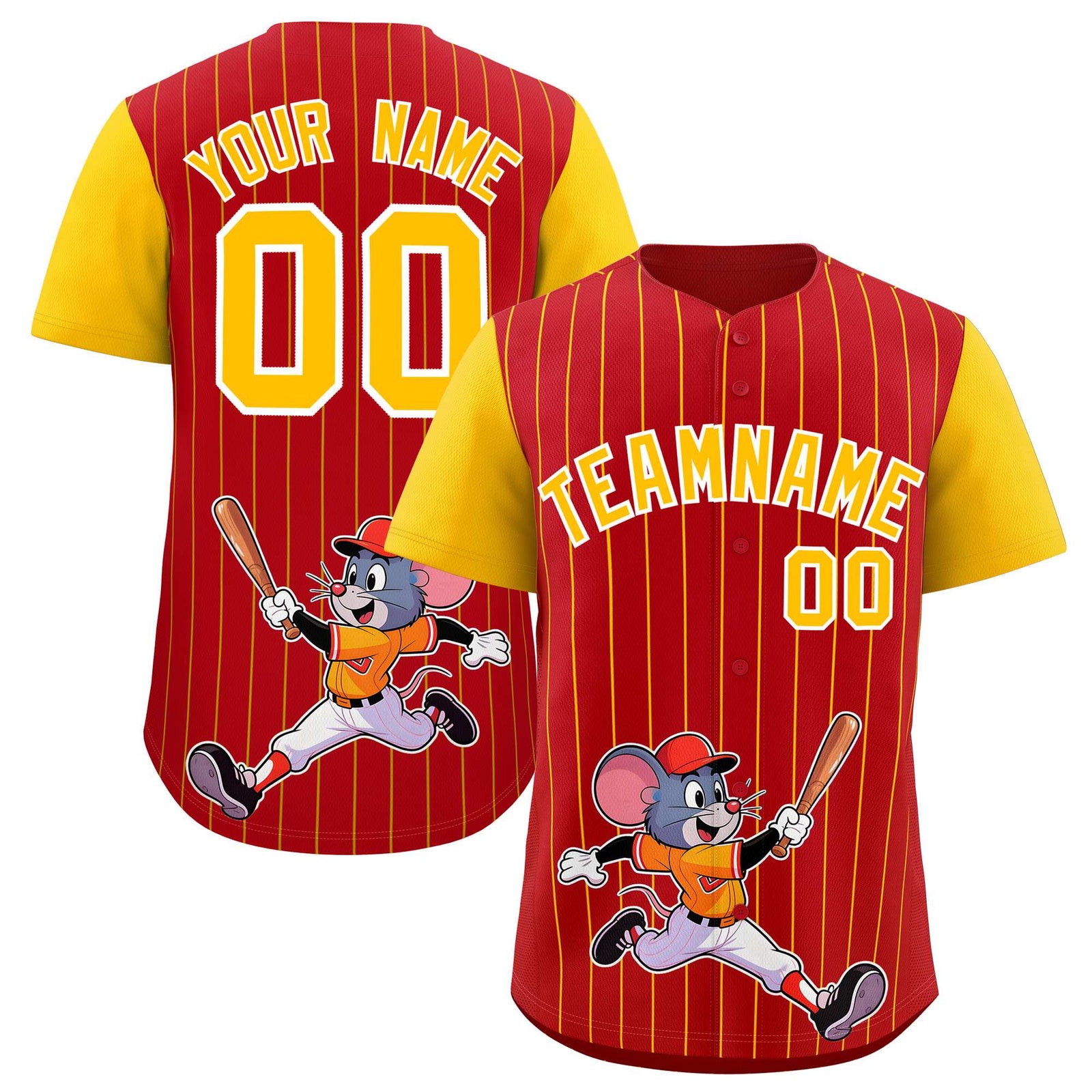 Custom Red Yellow Stripe Animals Graffiti Pattern Raglan Sleeves Authentic Baseball Jersey