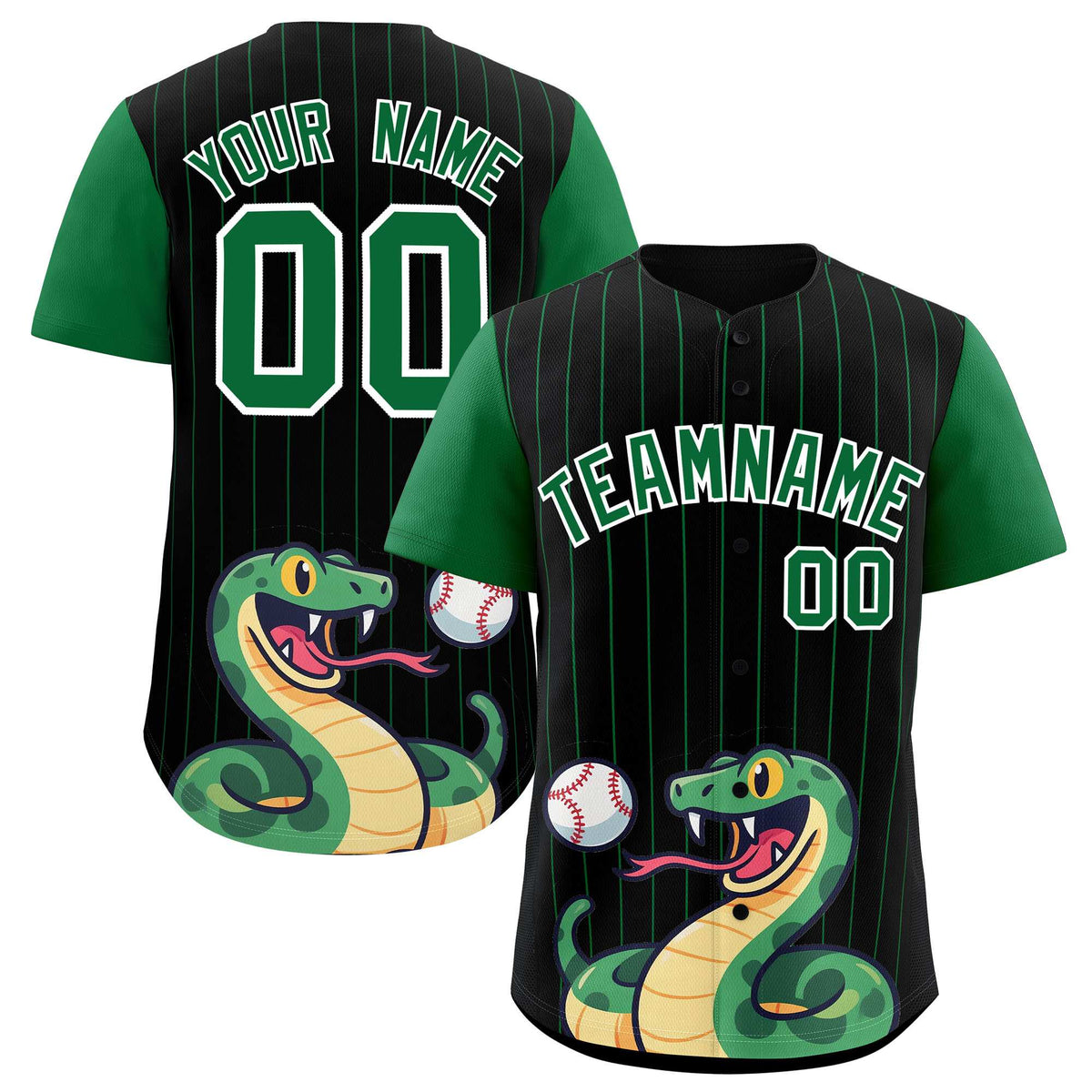 Custom Black Kelly Green Stripe Animals Graffiti Pattern Raglan Sleeves Authentic Baseball Jersey