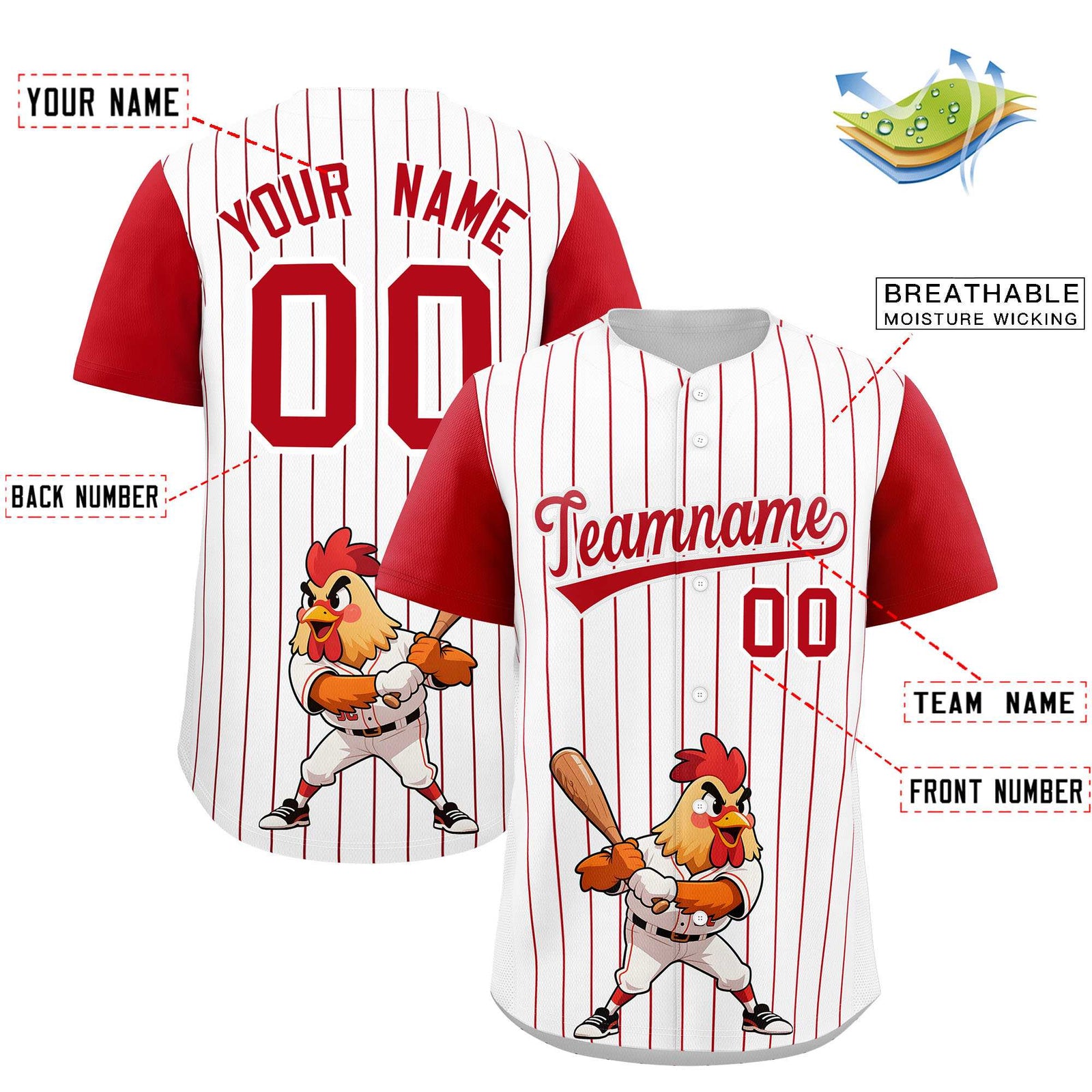 Custom White Red Stripe Animals Graffiti Pattern Raglan Sleeves Authentic Baseball Jersey
