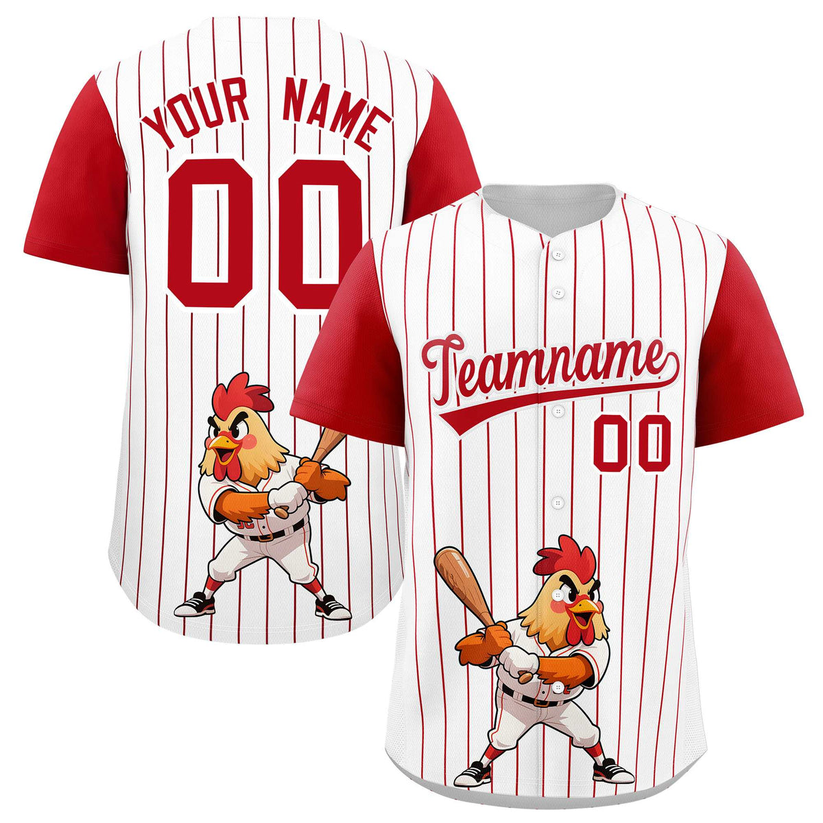 Custom White Red Stripe Animals Graffiti Pattern Raglan Sleeves Authentic Baseball Jersey