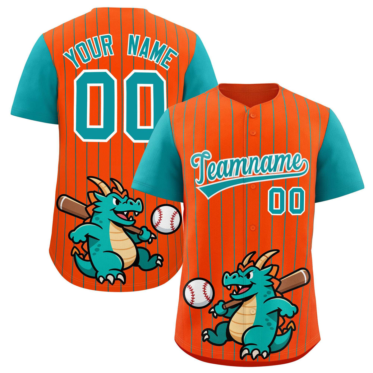 Custom Orange Aqua Stripe Animals Graffiti Pattern Raglan Sleeves Authentic Baseball Jersey
