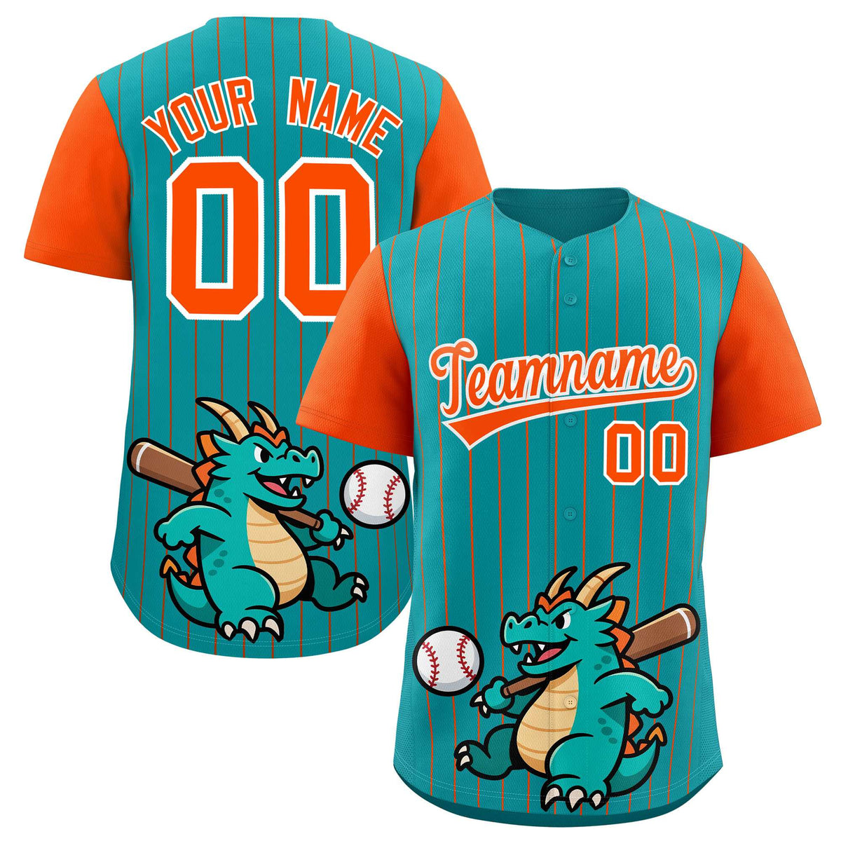 Custom Aqua Orange Stripe Animals Graffiti Pattern Raglan Sleeves Authentic Baseball Jersey
