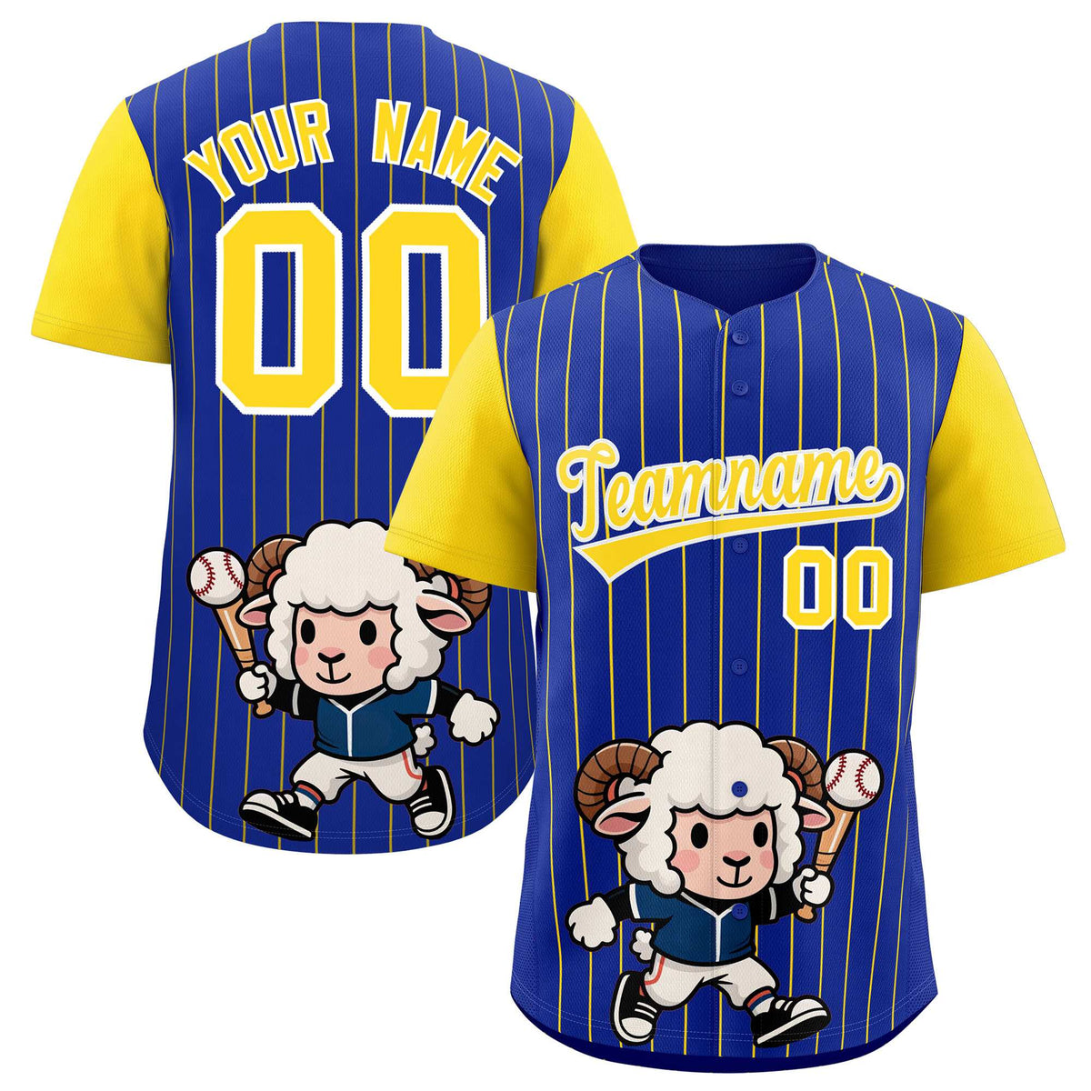 Custom Royal Gold Stripe Animals Graffiti Pattern Raglan Sleeves Authentic Baseball Jersey