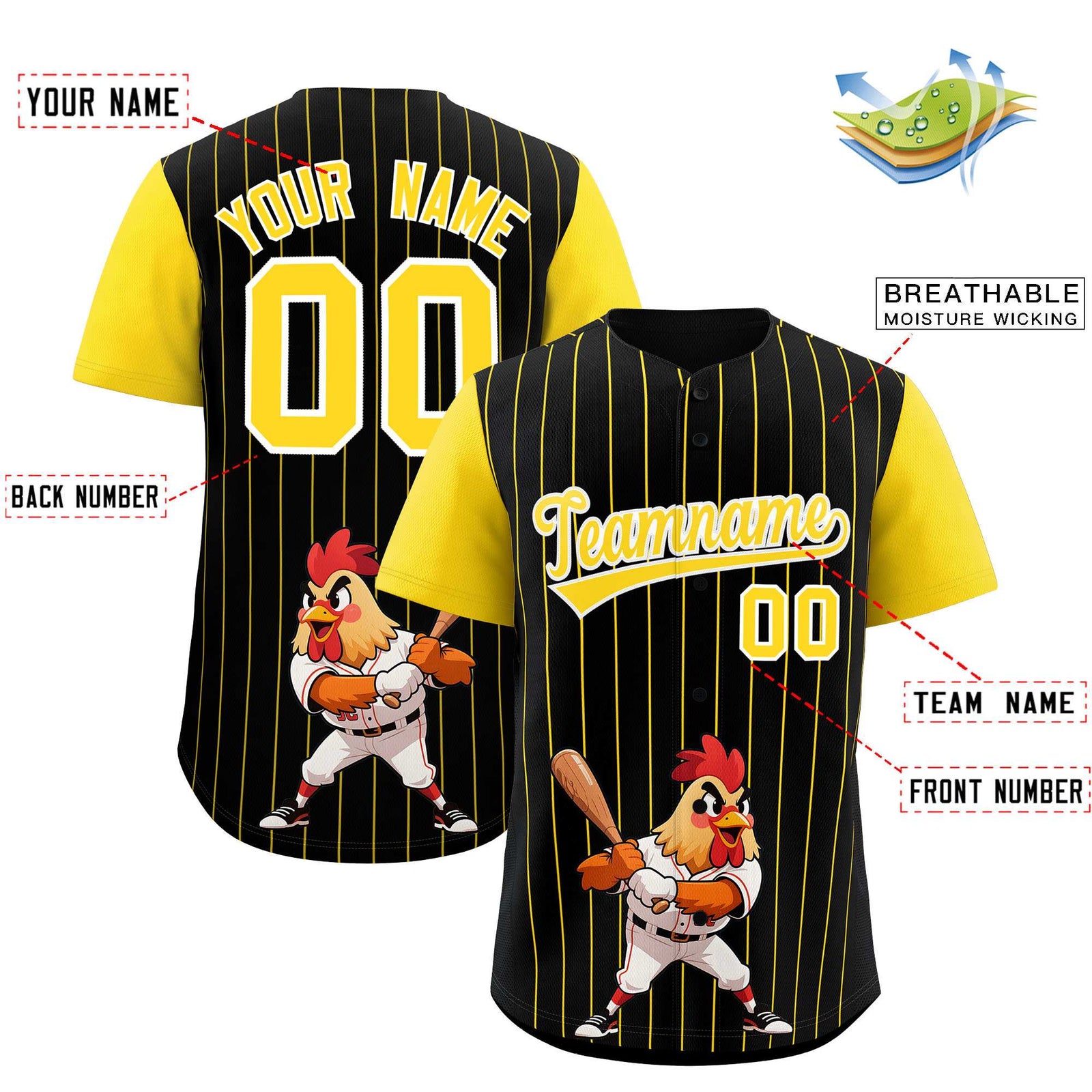 Custom Black Gold Stripe Animals Graffiti Pattern Raglan Sleeves Authentic Baseball Jersey