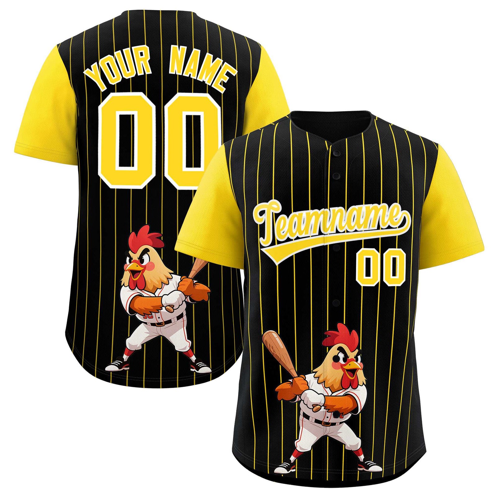 Custom Black Gold Stripe Animals Graffiti Pattern Raglan Sleeves Authentic Baseball Jersey