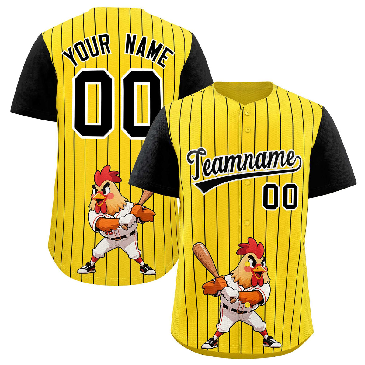 Custom Gold Black Stripe Animals Graffiti Pattern Raglan Sleeves Authentic Baseball Jersey