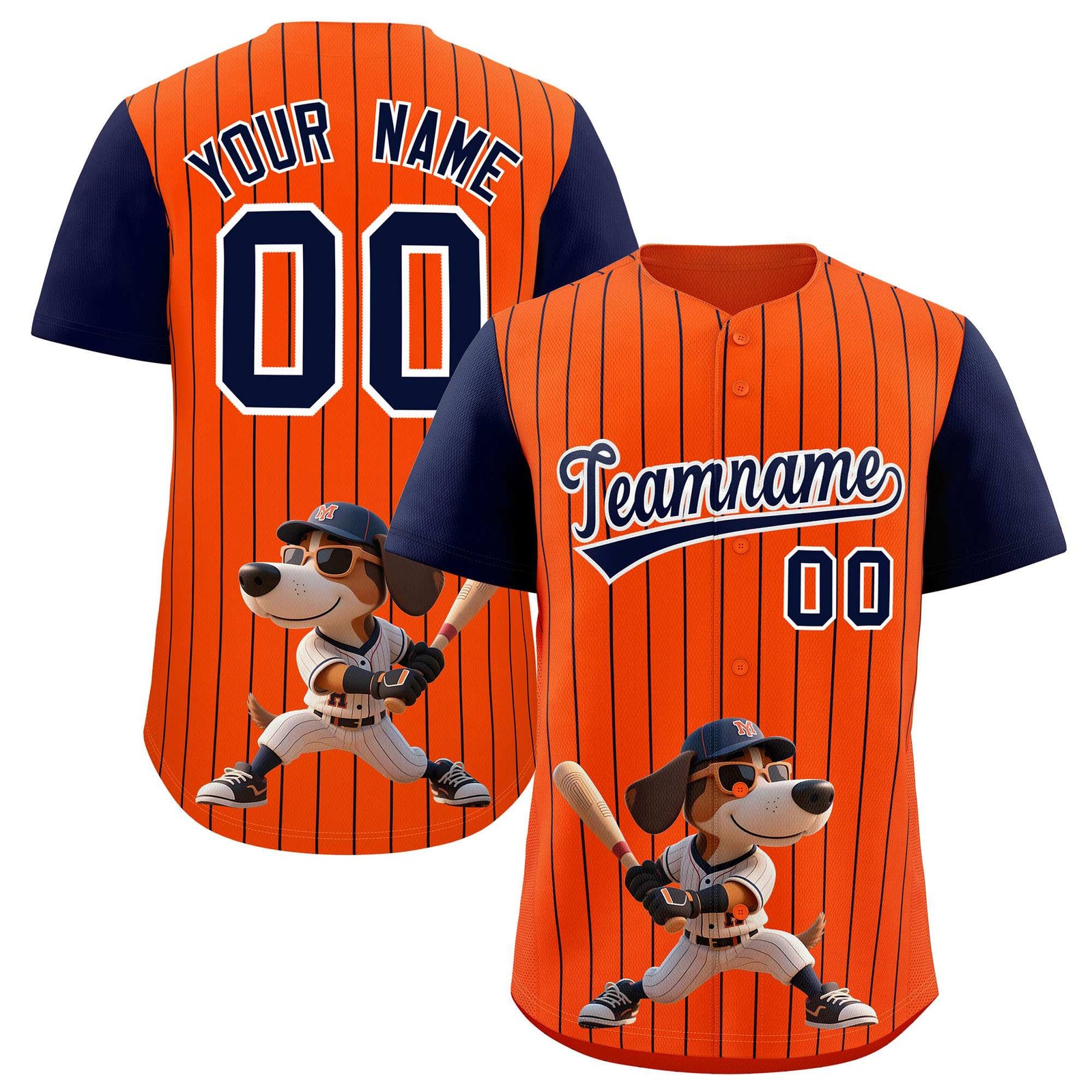Custom Orange Navy Stripe Animals Graffiti Pattern Raglan Sleeves Authentic Baseball Jersey