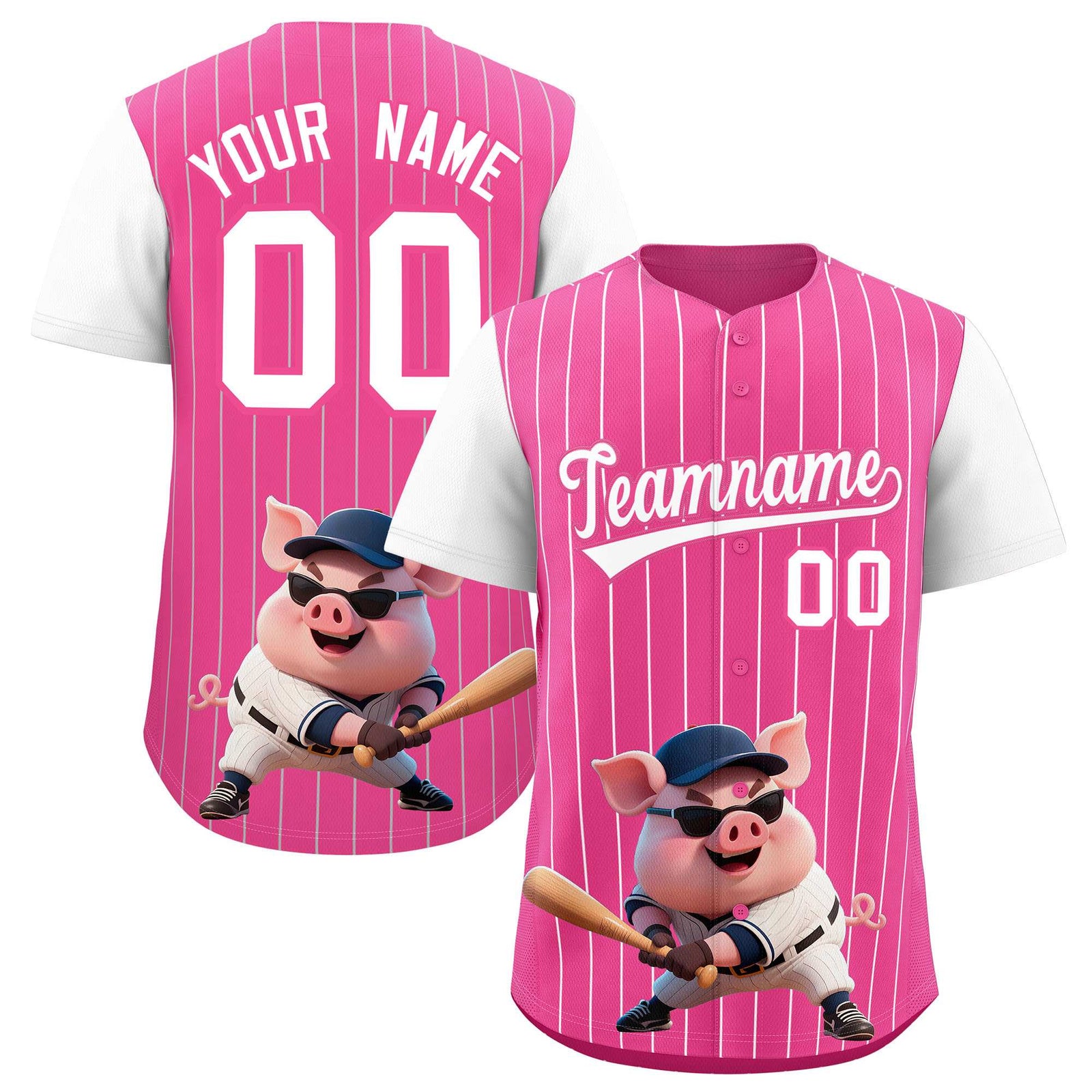 Custom Pink White Stripe Animals Graffiti Pattern Raglan Sleeves Authentic Baseball Jersey