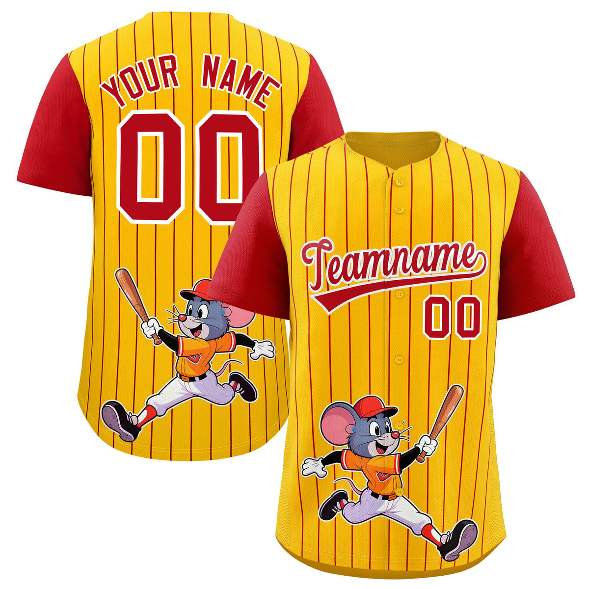 Custom Yellow Red Stripe Animals Graffiti Pattern Raglan Sleeves Authentic Baseball Jersey