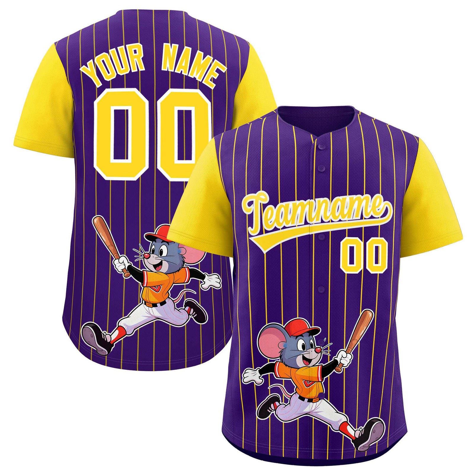 Custom Purple Gold Stripe Animals Graffiti Pattern Raglan Sleeves Authentic Baseball Jersey