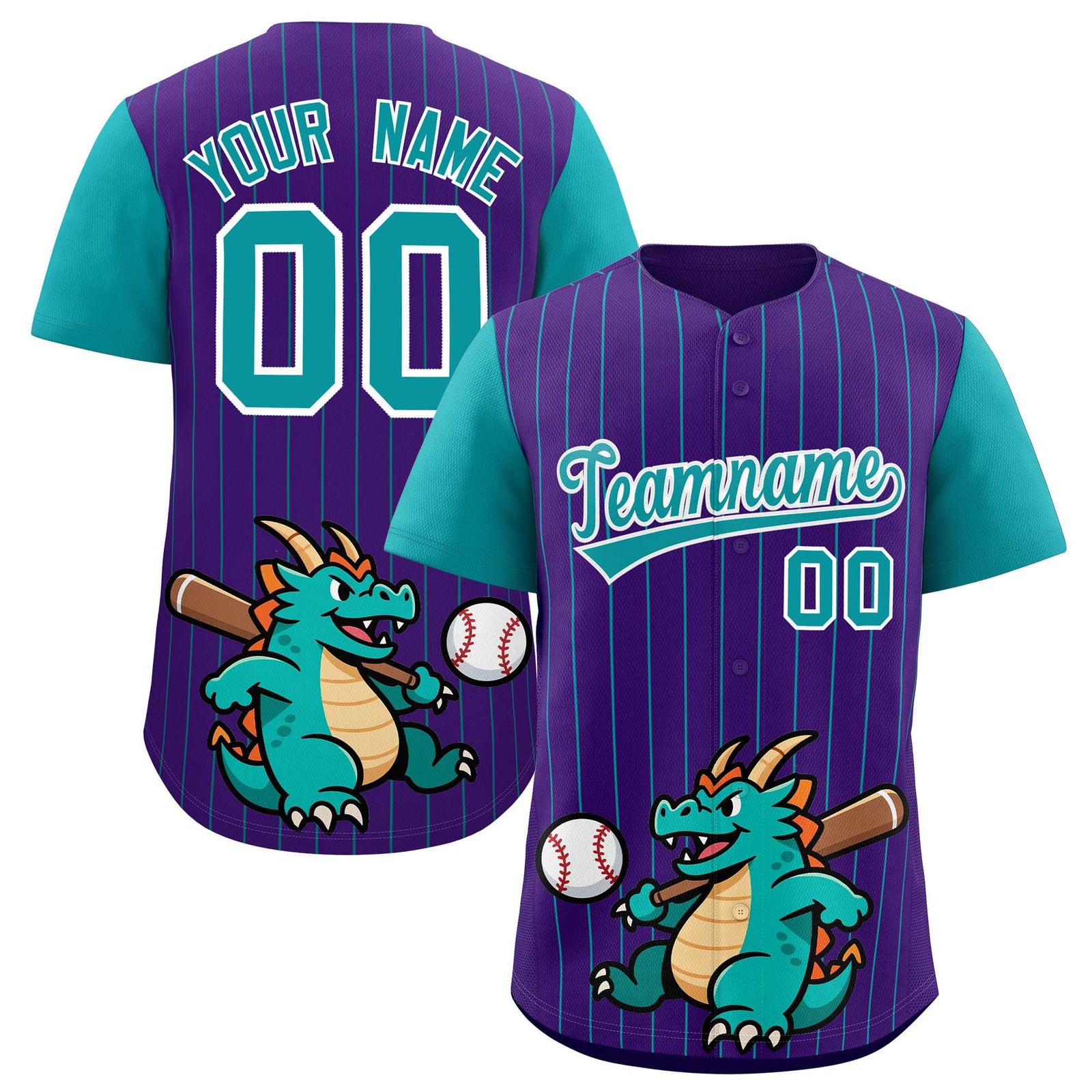 Custom Purple Aqua Stripe Animals Graffiti Pattern Raglan Sleeves Authentic Baseball Jersey
