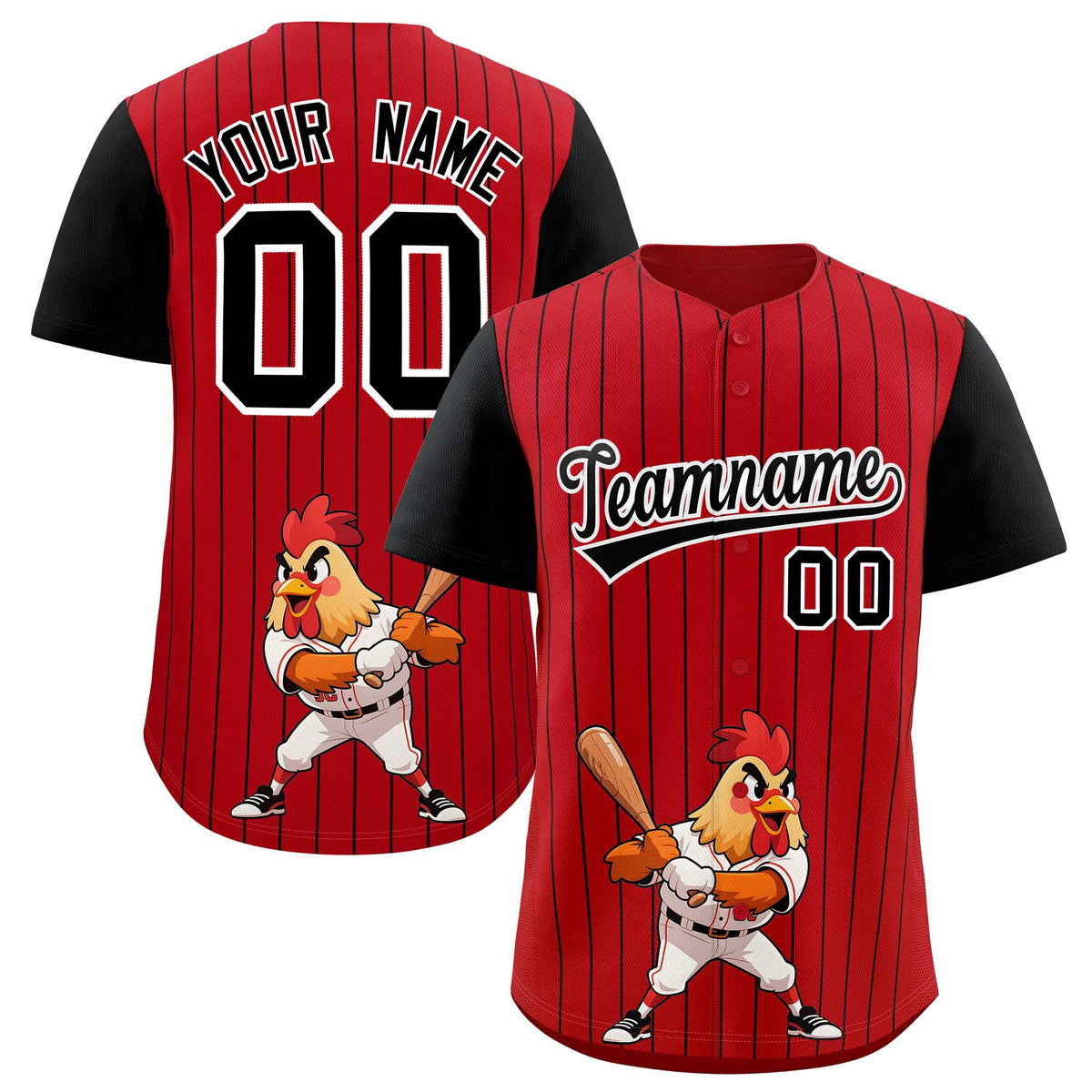 Custom Red Black Stripe Animals Graffiti Pattern Raglan Sleeves Authentic Baseball Jersey