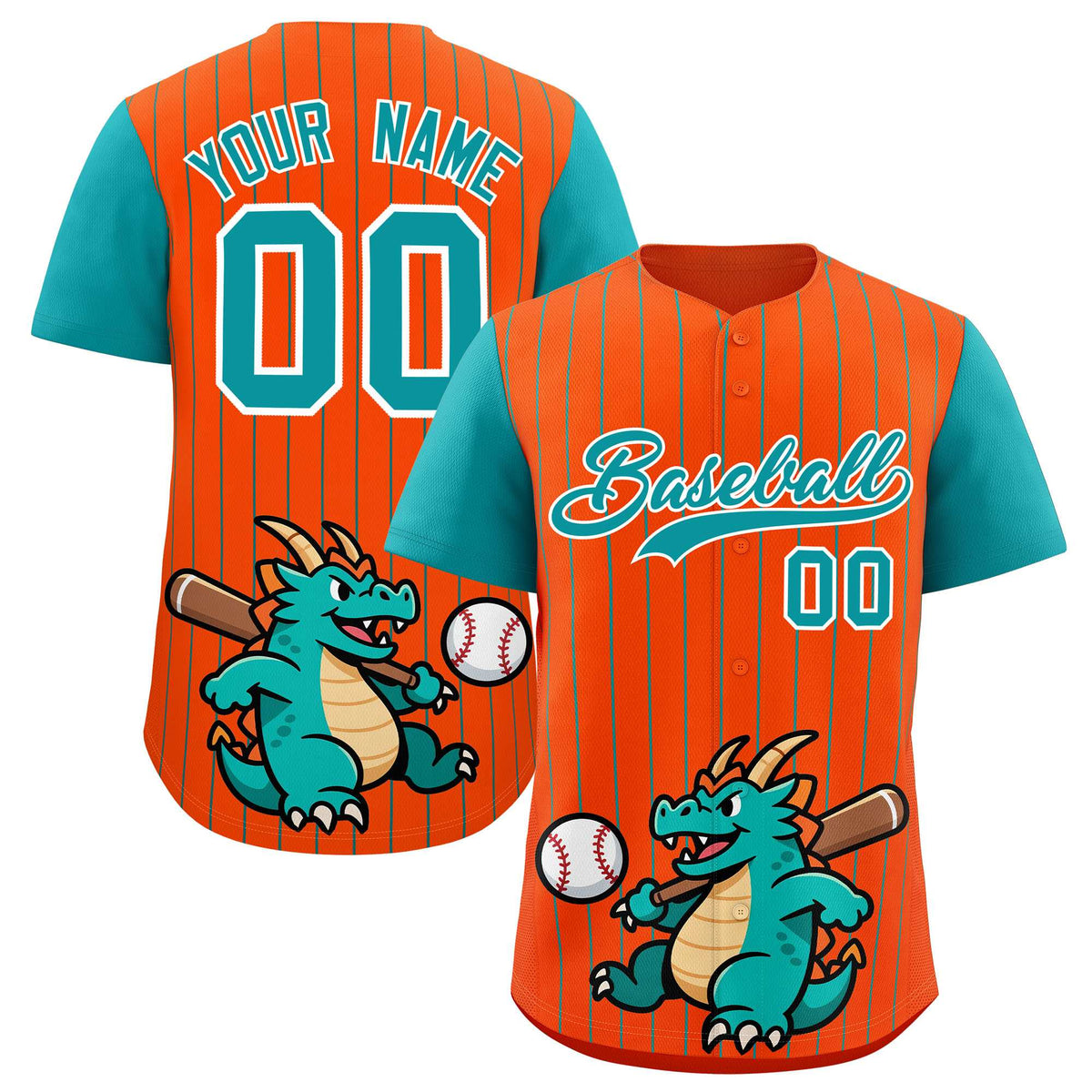 Custom Orange Aqua Stripe Animals Graffiti Pattern Raglan Sleeves Authentic Baseball Jersey